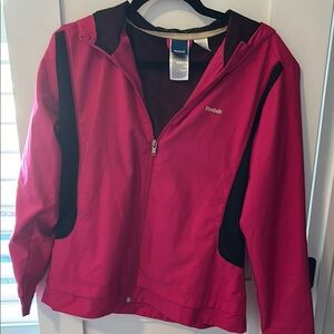 Reebok Pink and Black Rain Jacket with Full-Length Zipper